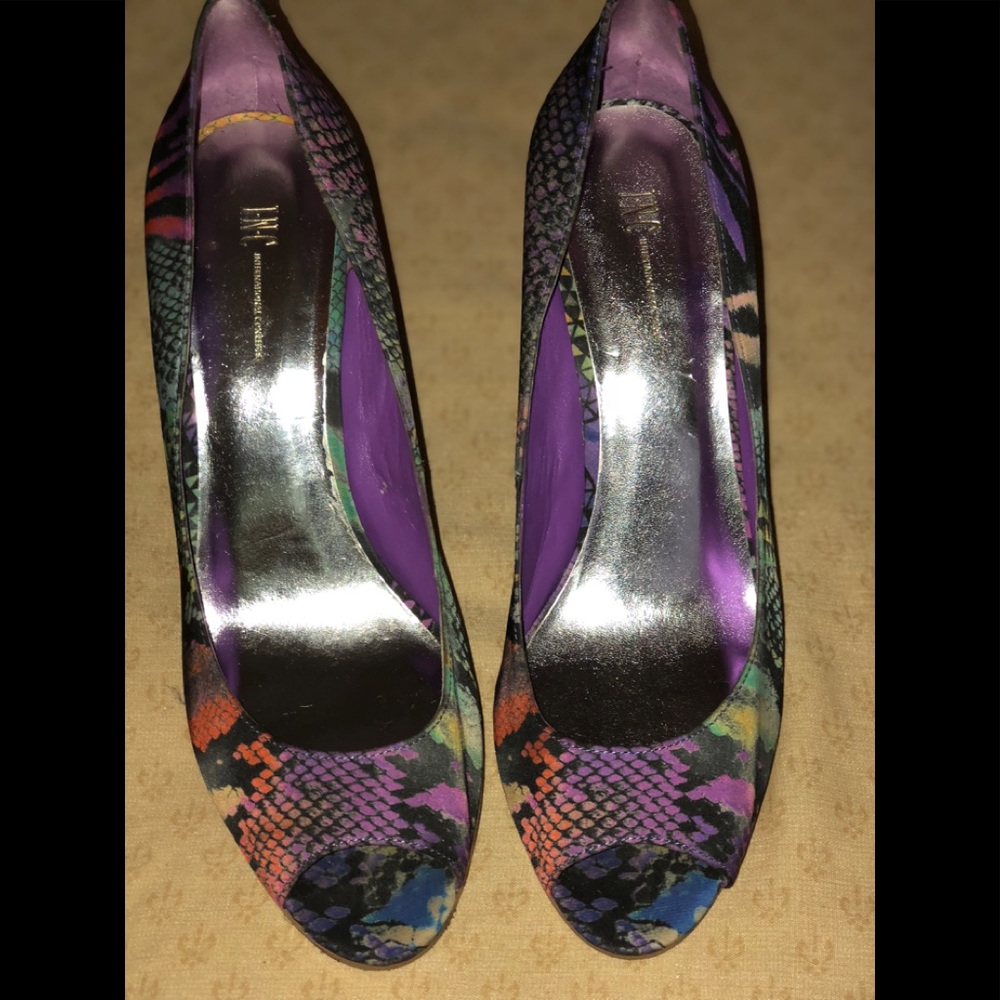 INC multi color open toe heels